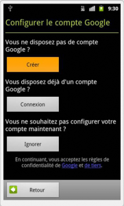 Creation compte Android