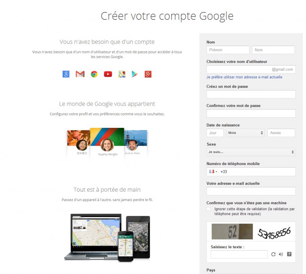 Création compte google